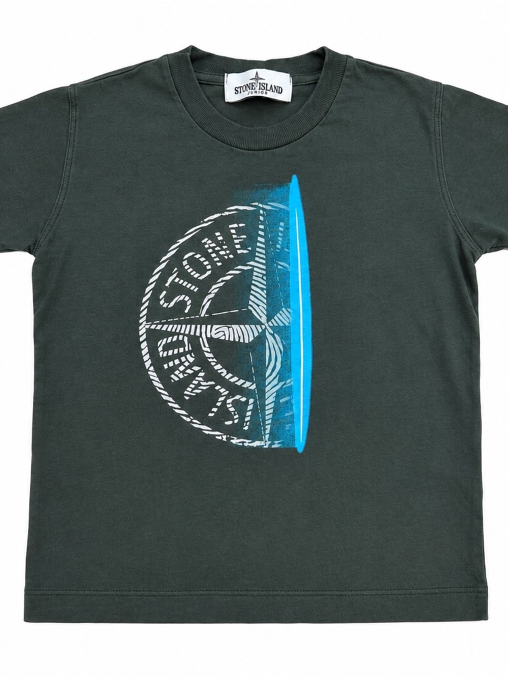 Stone Island Junior Dark Green Tee with Bright Blue Graphic